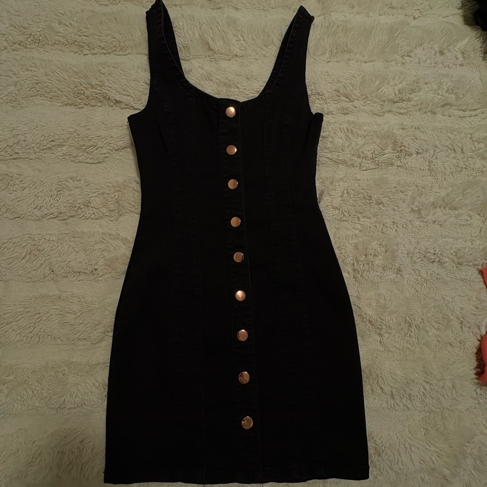Guess Black Mini Dress with Gold Buttons